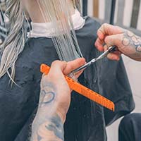 Hairdresser cutting a client's hair Hairdresser cutting a client's hair
